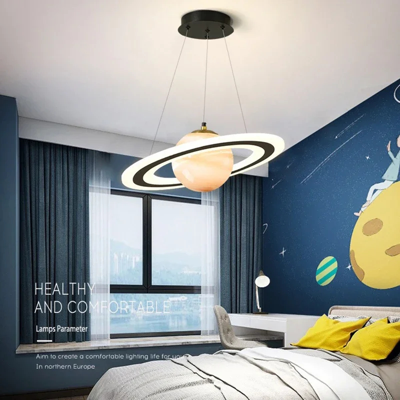 Modern Acrylic Planet Pendant Light Children Room Space Star Chandeliers Living Bedroom Kitchen Indoor Ornament Hanging Lighting