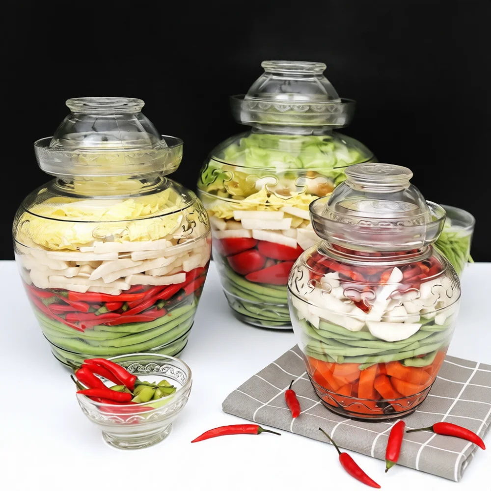 Thickened Glass Fermentation Jar Traditional Water Seal Kimchi Crock Transparent Pickling Container Home Kitchen Food Storage
