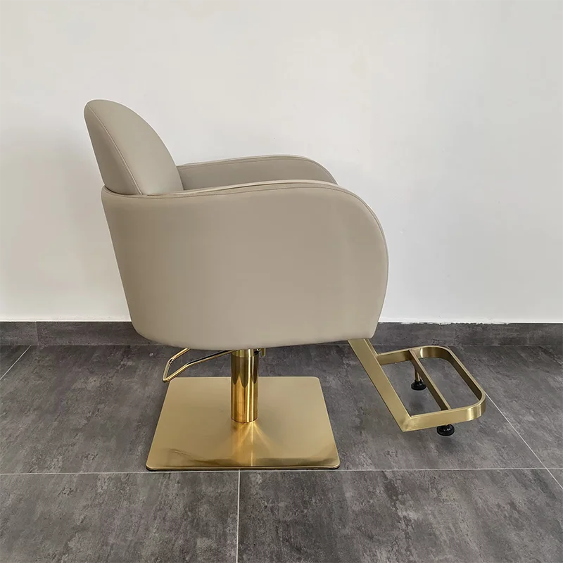 Luxury Gold Square Base Rotating Small Hair Salon Styling Chair Modern Adjustable Beauty Shop Barber Chair for Sale