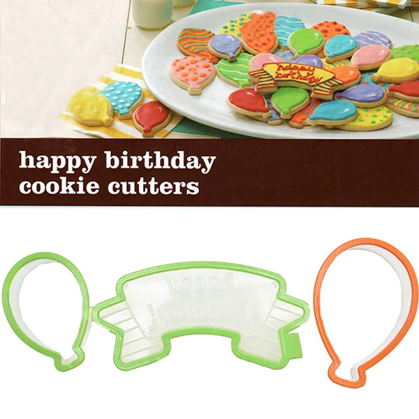 DIY Biscuit Cutter Mold Baking Border Decorative Mold Balloon Happy Birthday Fondant Cake Molds Non-stick Eco-friendly Recycled