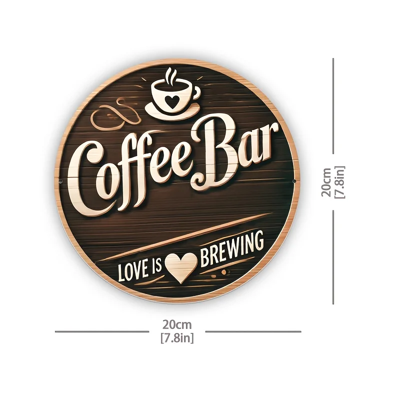 Coffee Bar Love Is Brewing 2D Round Metal Tin Sign, Retro Coffee Cup Iron Plaque, Cafe Kitchen Farmhouse Wall Hanging Home Decor