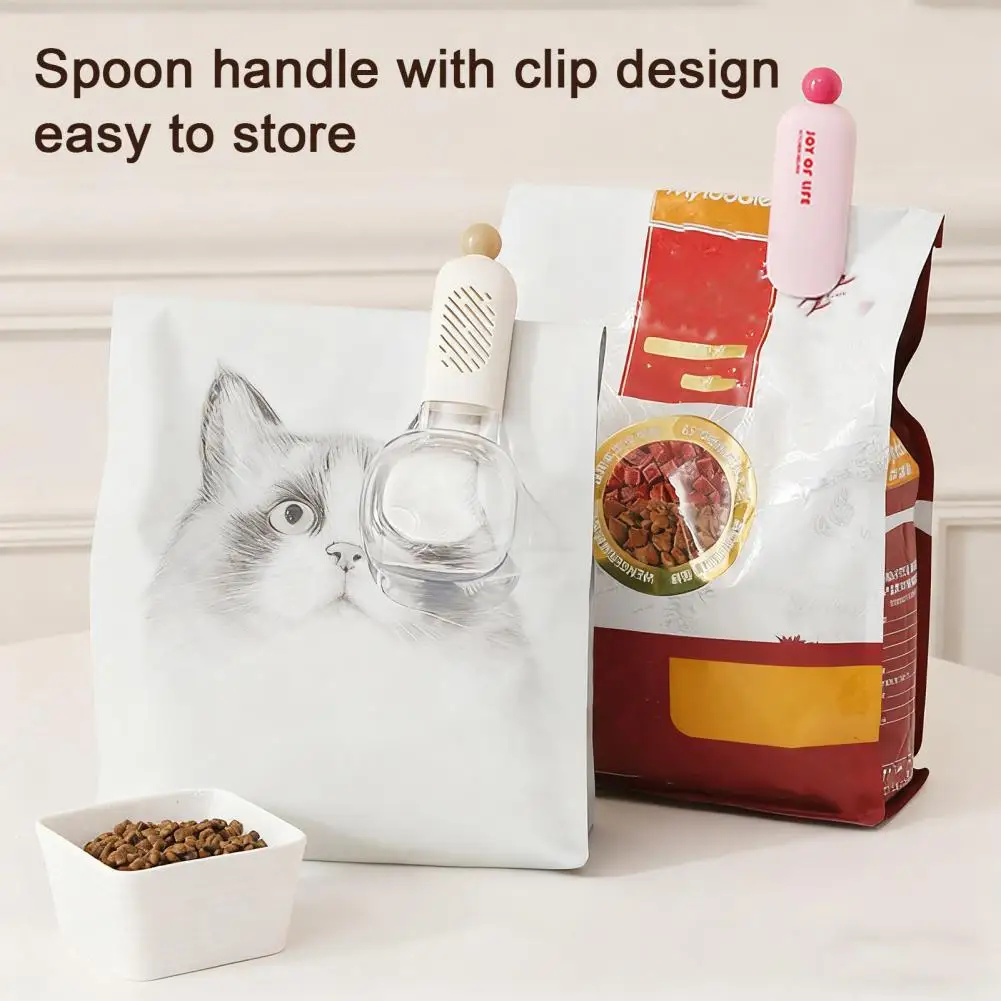 Effort-saving Measuring Spoon Multi-functional Pet Food Measuring Spoon with Scale Bag Sealing Clip Kitchen Utility for Rice