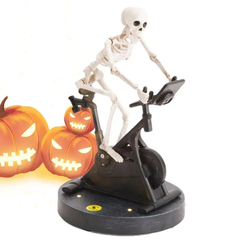 Funny Animatronic Skeleton Cycling Ornaments Static Resin Funny Spooky Animated Skeleton Decorative Skeleton On Spin Bikes