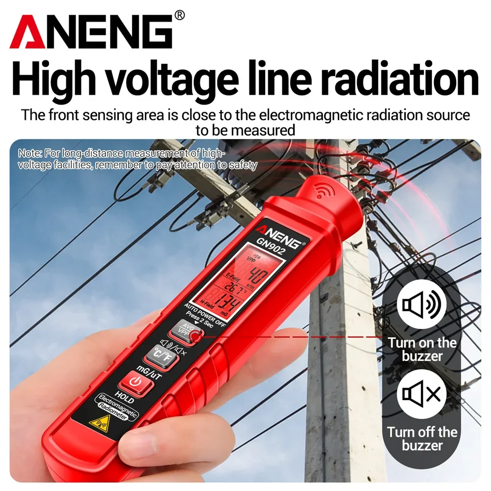 ANENG GN902 detektor promieniowania elektromagnetycznego przenośny wyświetlacz LCD miernik radioaktywności rentgenowskiej urządzenie do pomiaru