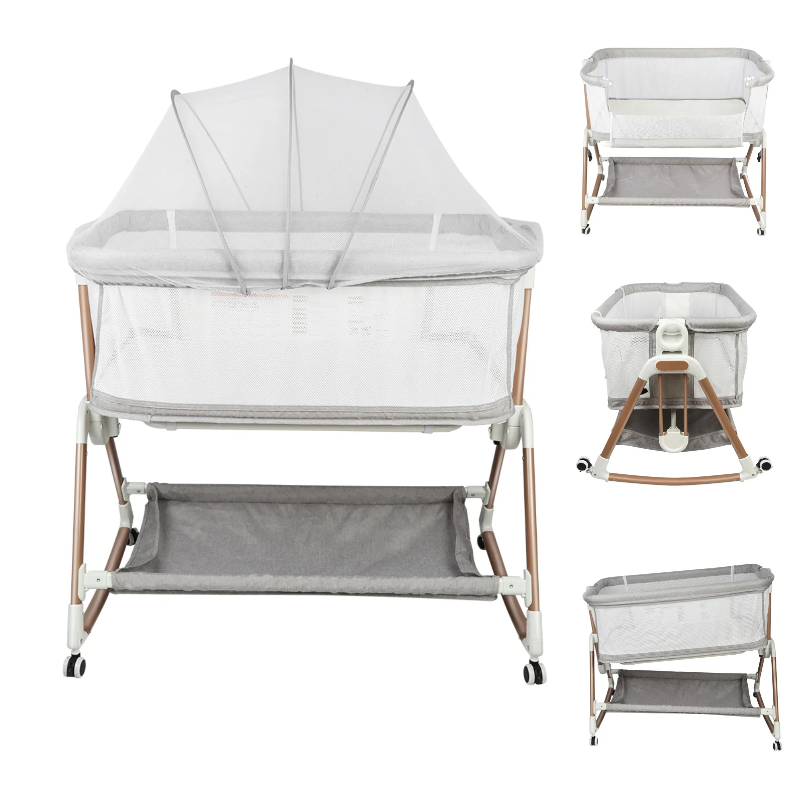 3-in-1 babybedje, babybedje, babyschuimstoeltje, babyreisbed met matras, wieg met 6 hoogte, wiegfunctie, ademend gaas