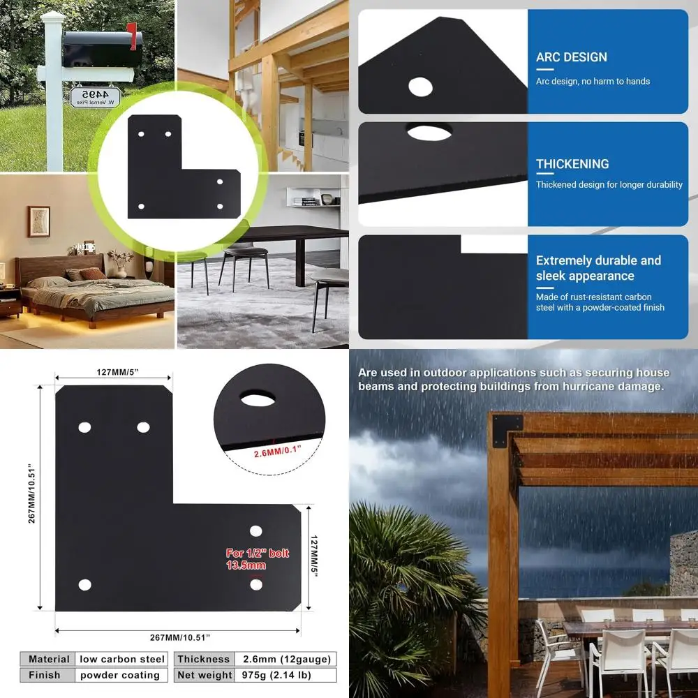 

6x6 Post L-Shaped Flat Plate Bracket, 12 Gauge Steel Corner Brace Connector
