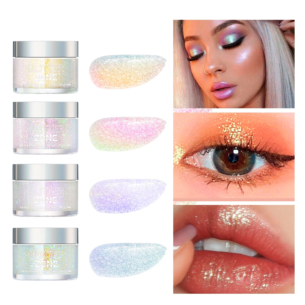 

Holographic Body Glitter Gel Multifunctional Jelly Glitter Gel for Eye Hair Body Face Flash Loose Sequins Festival Parties 30ml