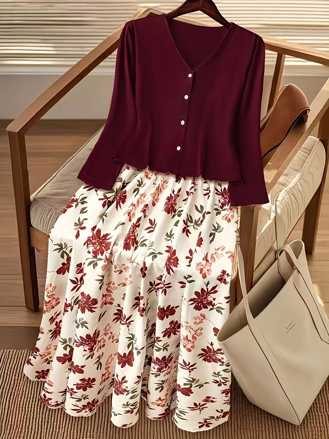 

plus Size Women's Casual Commute Top with Skirt Spring Autumn Top for plus Size Women