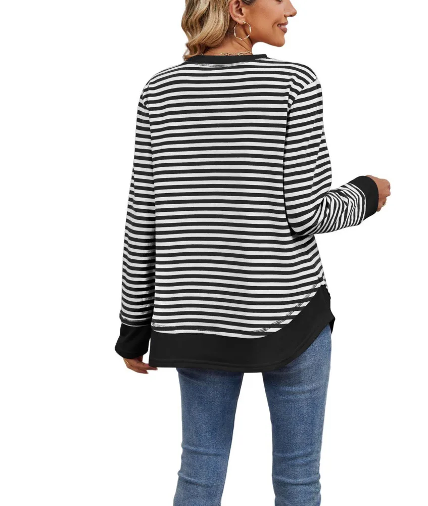 Womens Striped Colorblock Oversized Sweatshirt Crew Neck Fleece Long Sleeve Casual Loose Fall Top Outfits