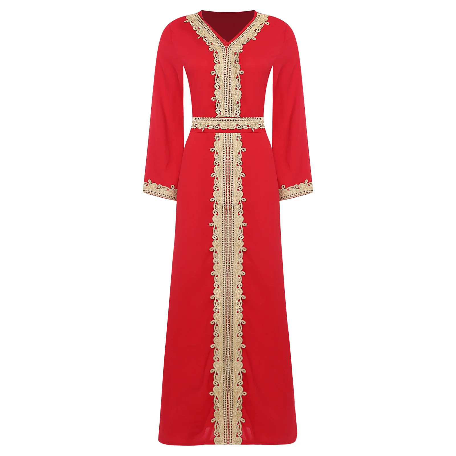 

Womens Muslim Abaya Church Dress Embroidery Eid Ramadan Maxi Dress Islamic Loose Kaftan Robe Prayer Clothes with Waistband