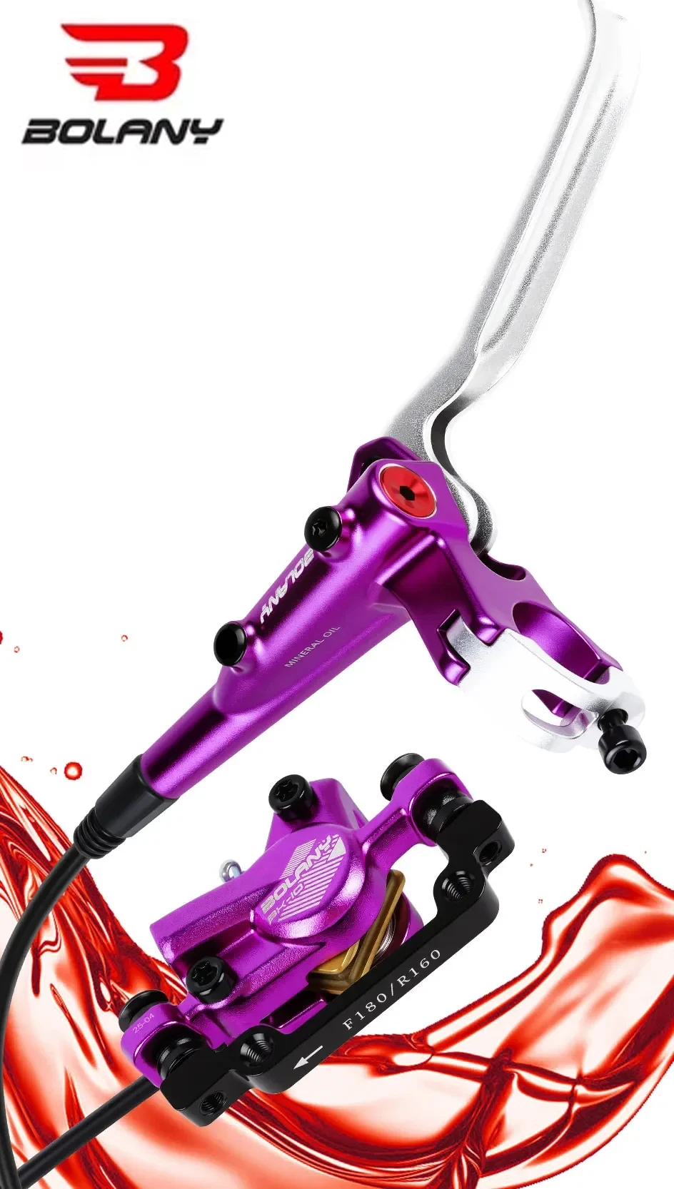 

BOLANY MTB Hydraulic Brakes Set: Front & Rear Double - Piston Caliper with 160mm Rotors, Bicycle Accessories