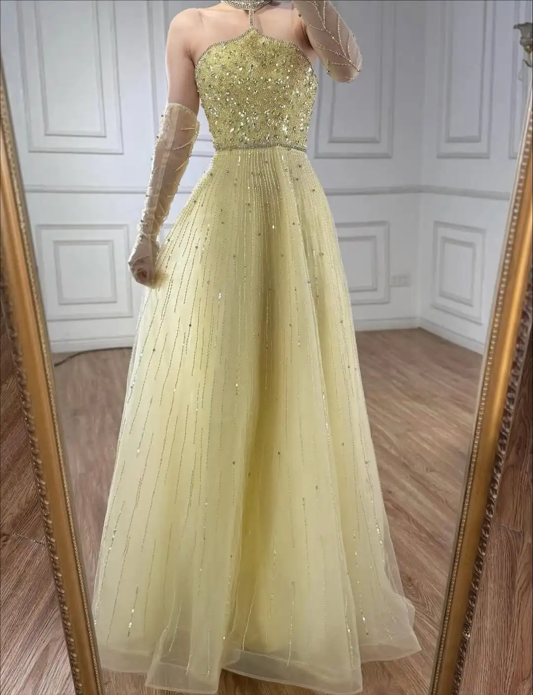 

Новый дизайн, роскошное бисерное платье с круглым вырезом и блестками, кристаллами и поясом, сексуальное тюлевое платье без бретелек, трапециевидное вечернее платье для выпускного вечера