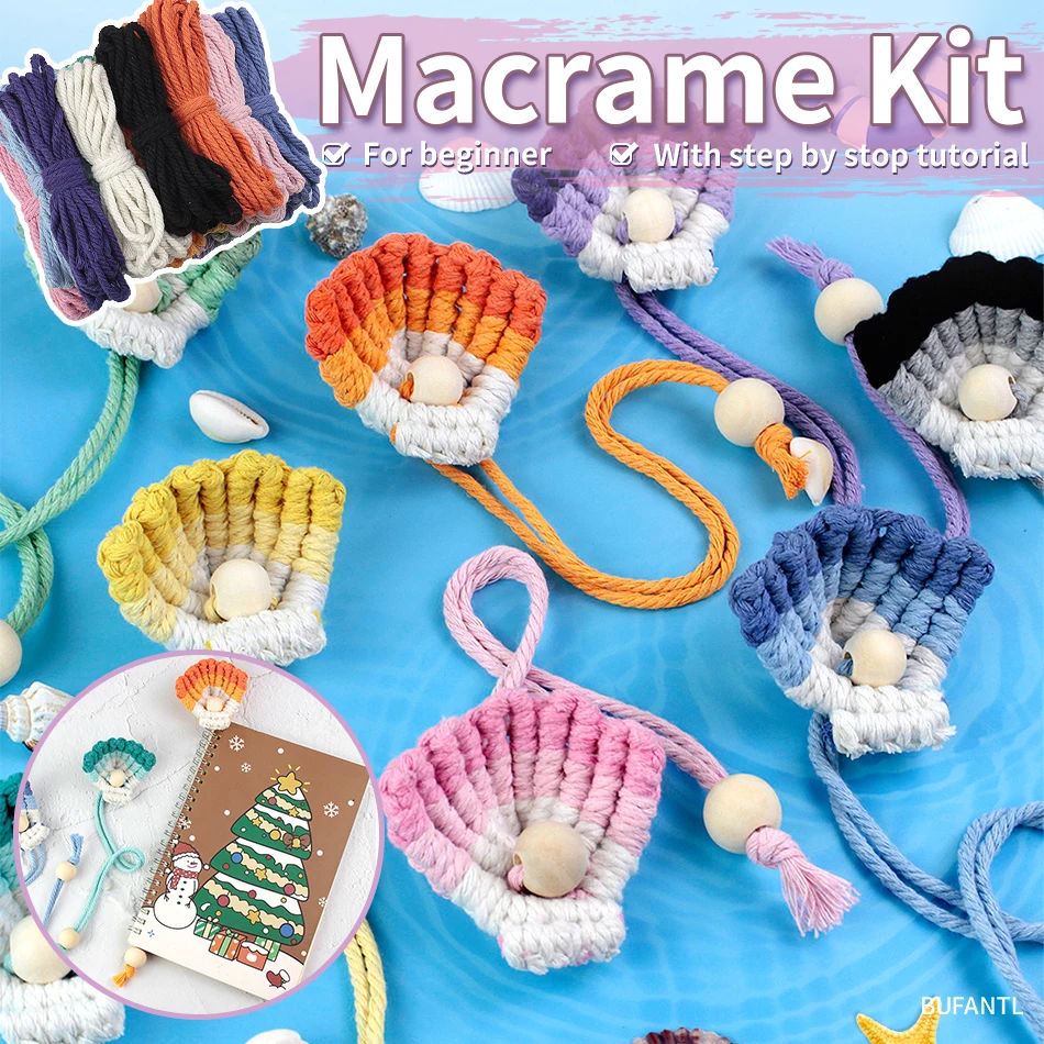 

Bohemian Vintage Macrame Kit with Tutorial Beach Elements DIY Handcraft Set for Bookmarks & Curtain Tiebacks Beginner-Friendly