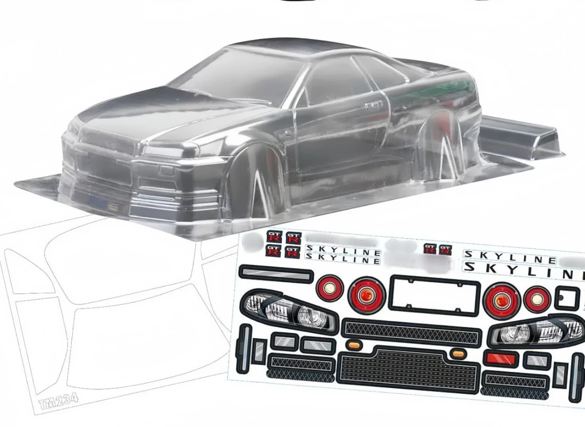 

1/12 Scale GTR R34 Unpainted Clear Body Shell fit M-Chassis 210mm Wheelbase Tamiya M05/M06/M07 Carten M210 MST HSP