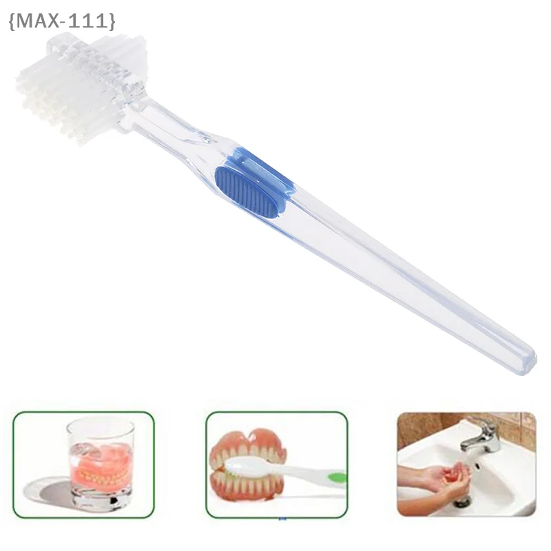 【F2-MAX111】Double SidedDenture Brush Ultra Soft Bristle Head False Teeth Toothbrush Denture Cleaning False Teeth Brush Oral Care
