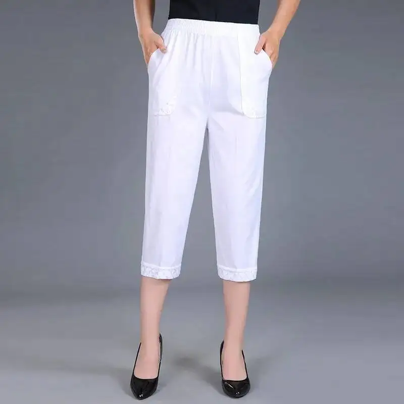 

Women Capris Pants 2025 Fashion High Waist Cropped Pants Woman Candy Color Straight Calf-Length Pant Women's Summer Breeches
