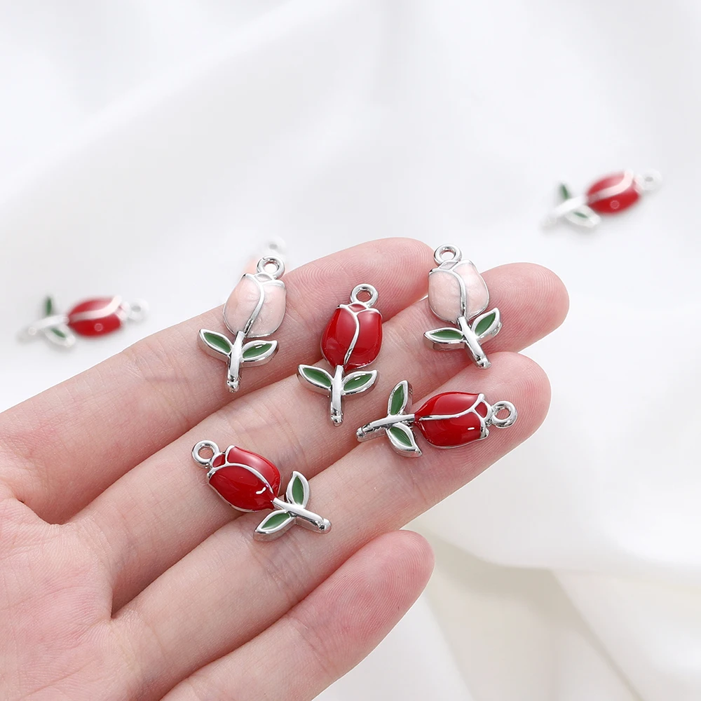 10pcs/lot 11*22mm 7 Colors Zinc Alloy Tulip Pendant Fit Jewelry Flower Charm Jewelry Makings DIY Handmade Craft