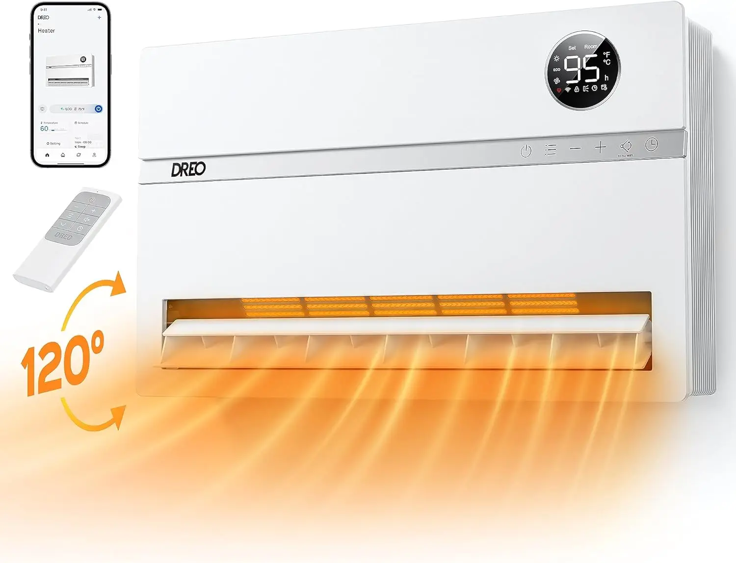 

Умный настенный обогреватель для спальни, электрический обогреватель 1500 Вт с пультом ДУ, таймером, совместимый с Alexa