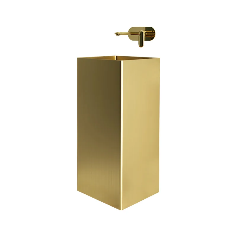 

Nordic golden column basin 304 stainless steel wash basin hotel bed and breakfast bathroom floor-to-ceiling washbasin