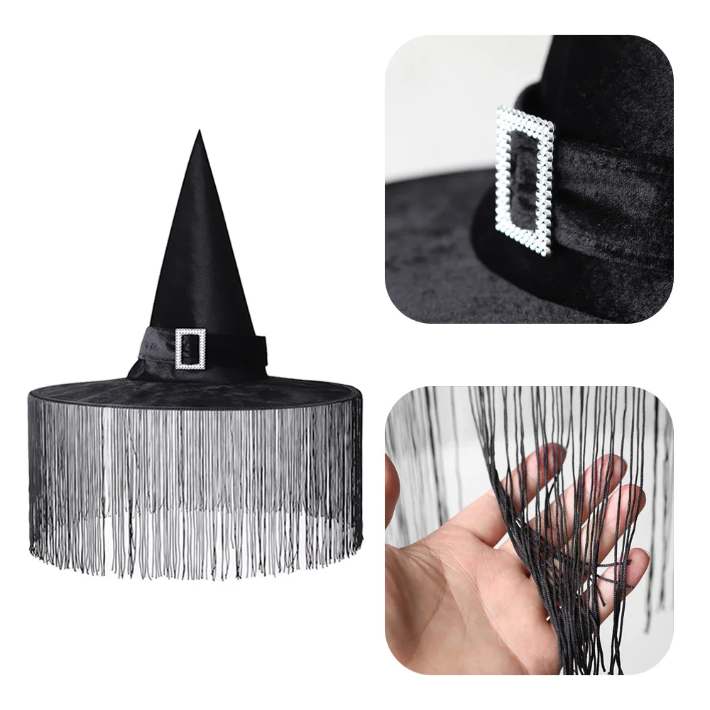 Хэллоуинская шляпа ведьмы игрушка для детей |    Черная шляпа волшебника с кисточками |   Украшение вечеринки, аксессуары для косплея, товары для детской вечеринки