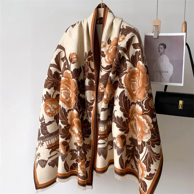 Luxury Winter Cashmere Scarf Women 2024 Design Warm Pashmina Blanket Poncho Scarves Female Shawl Wraps Thick Foulard Bufanda