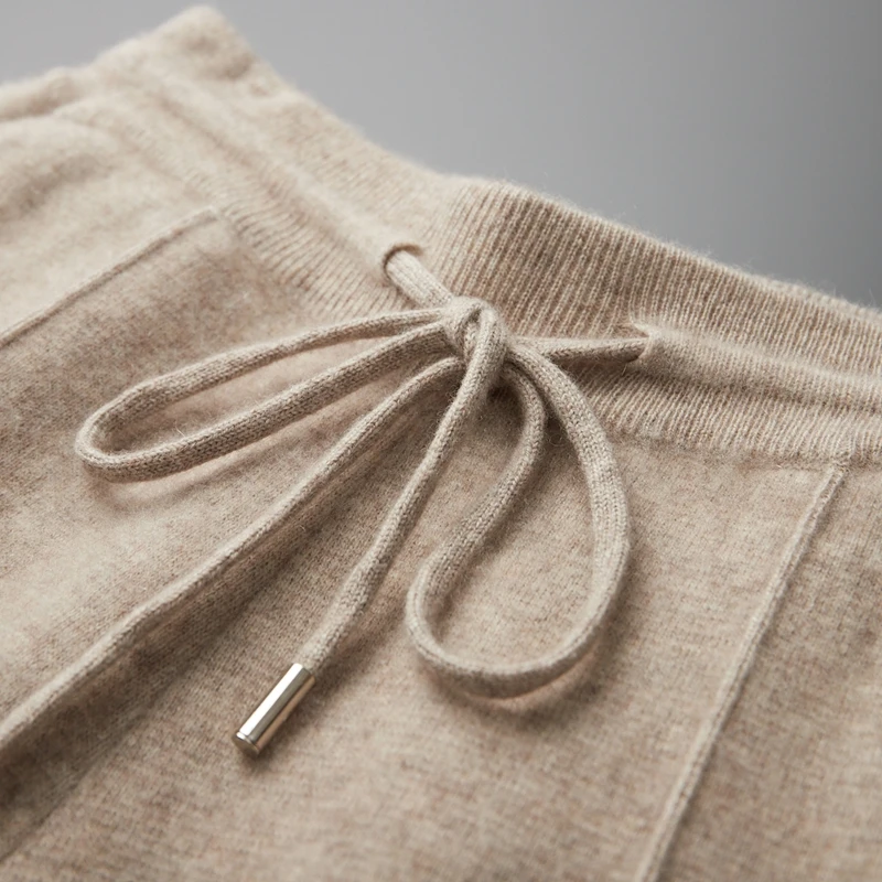 

MVLYFLRT 2026 мужские осенне-зимние трикотажные брюки с эластичной резинкой на талии, 100% кашемир, повседневные прямые брюки, утолщенные теплые 2472