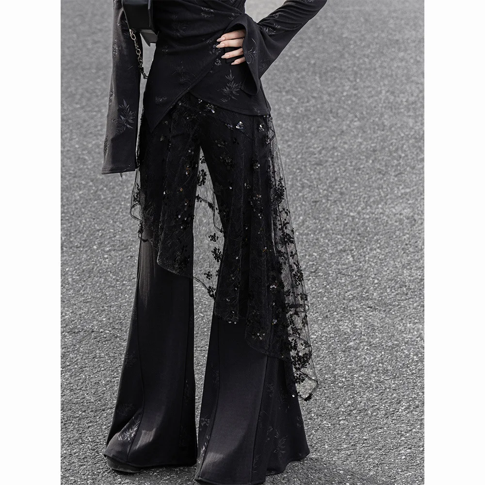 2026 New Black Pendant Sequin Lace Fart Curtain Women Autumn Winter Layered Hem Skirt Streetwear Curtain Covering Buttocks Skirt view 3