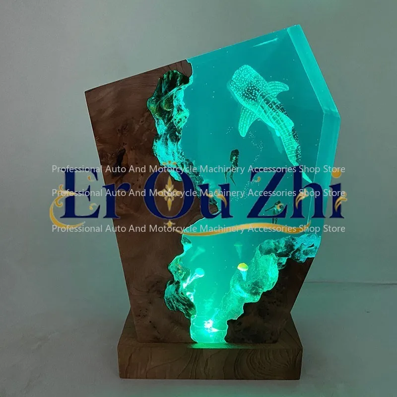 Ocean Whale Shark Resin Night Light Couple Diver Sea Jellyfish Epoxy Ocean Light Valentine's Day Gift