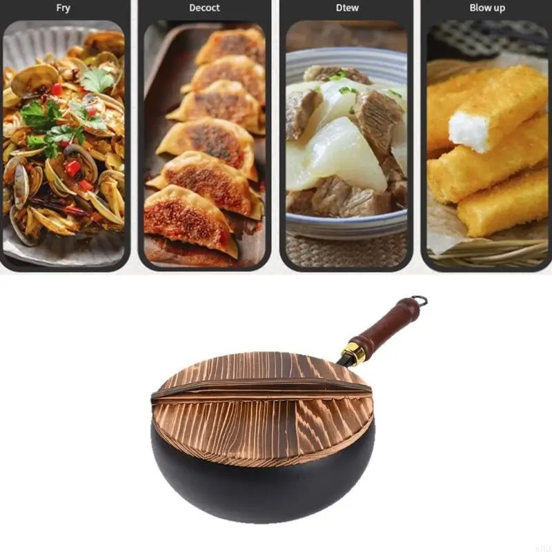 

24 -см гладкая отделка. Непримененная чугунная вок для жарки на жарке и кипение с ровным распределением тепла га.