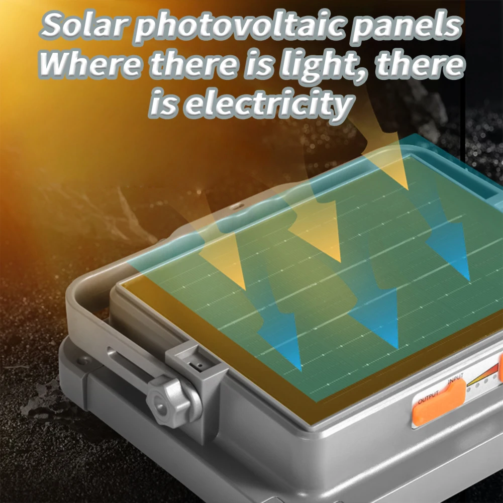 น้ําท่วมพลังงานแสงอาทิตย์แบบพกพากันน้ําชาร์จอัตโนมัติเปิด/ปิด LED Floodlights สําหรับลานกลางแจ้งสวนซ่อมรถยนต์