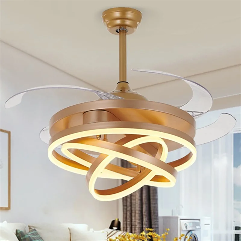 

TEMAR Ceiling Fan Light Without Blade Lamp Remote Control Modern Creative Gold For Home Living Room 120V 240V