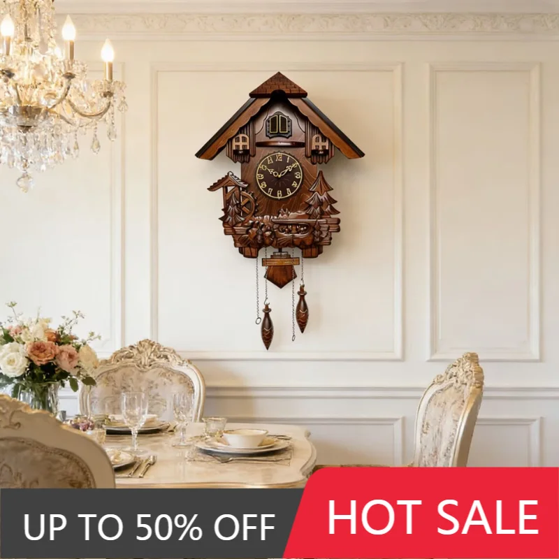 Han Dynasty Solid Wood Number Wall Clock Restaurant Clock Cuckoo Report Time Mute Quartz Clock Wall Decoration Home Decoration
