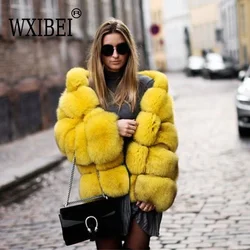 Luxury Faux Fox Fur Coat Women Short Winter Jacket with Big Fur Hood Thick Warm Overcoat 2024 New Fashion Flurry Fake Fur Coats