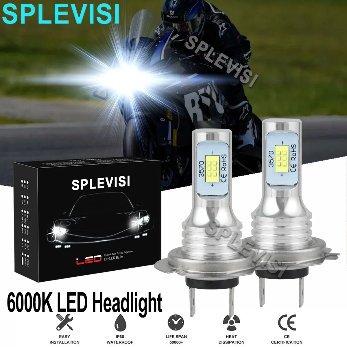 

2x70W Pure White Motorcycle LED Headlight Bulbs 6000K Kit For Suzuki GSXR1000 600 750 Hayabusa Luces led Para Moto