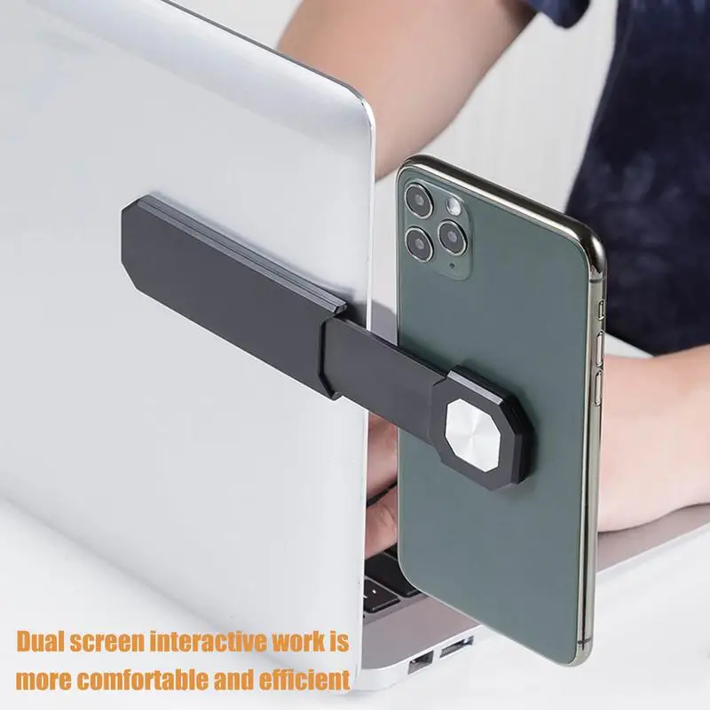 Laptop Phone Holder Slide Design Magnetic Dual Monitor Display Clip Adjustable Phone Stand Laptop Mount Connect Tablet Bracket