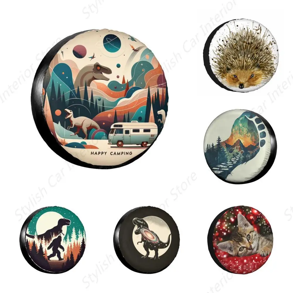

Dinosaur Happy Camping Spare Tire Cover Wheel Tire Covers Tire Protector Weatherproof Dust-Proof Universal Fit for Rv Tire Cover