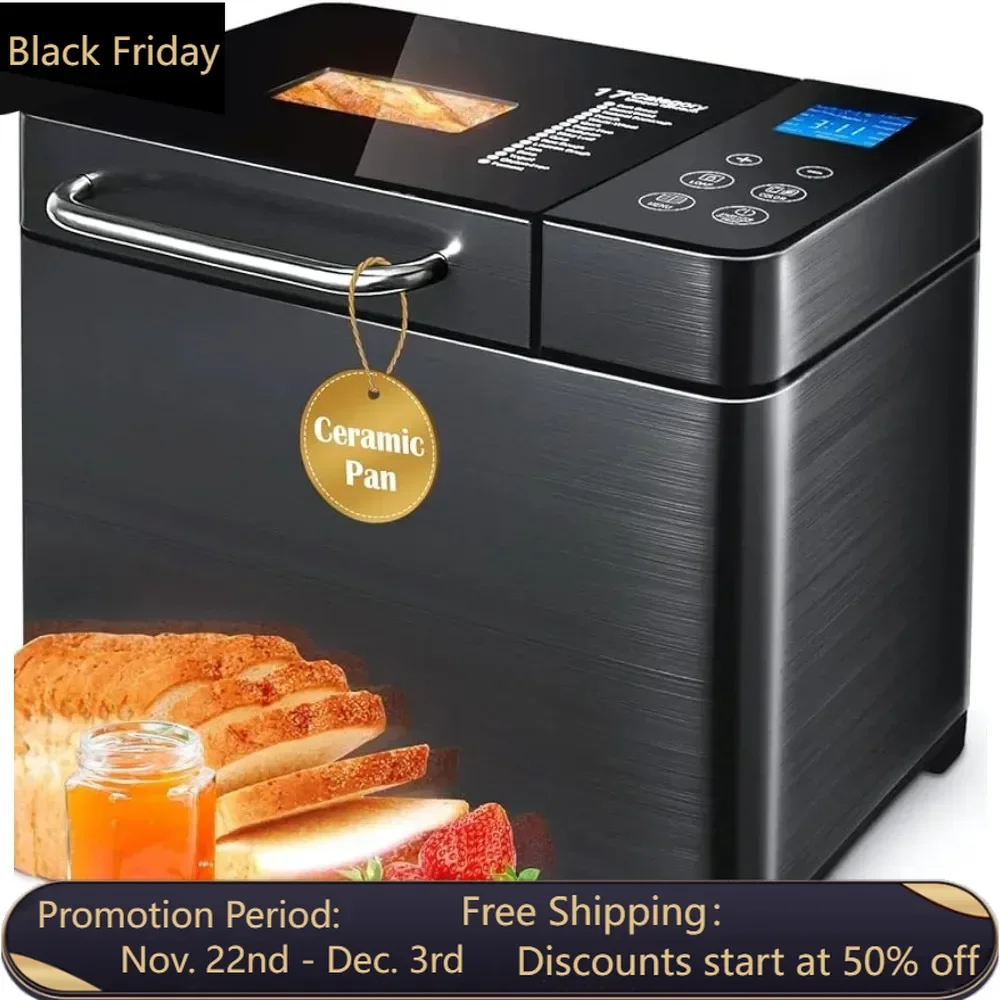 

710W dual heater, 17 in 1 bread maker stainless steel, bread maker with automatic nut dispenser and ceramic plate