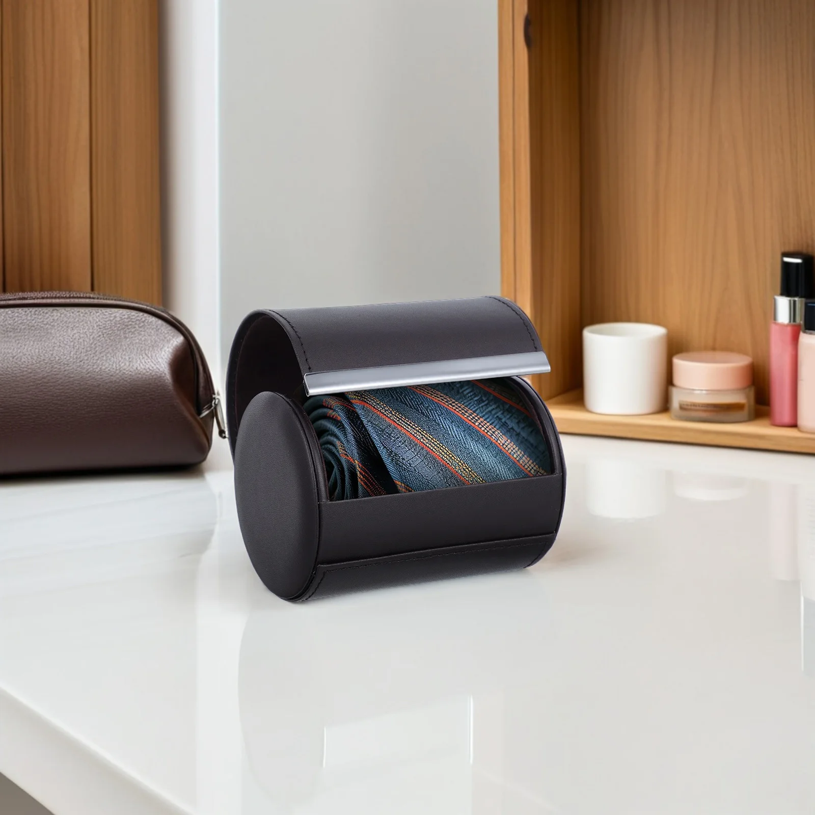 ربطة عنق مستديرة حقيبة سفر لربطة العنق اسطوانة حقيبة سفر لربطة العنق ربطة القوس فيونكة تخزين منظم مضاد للتجاعيد