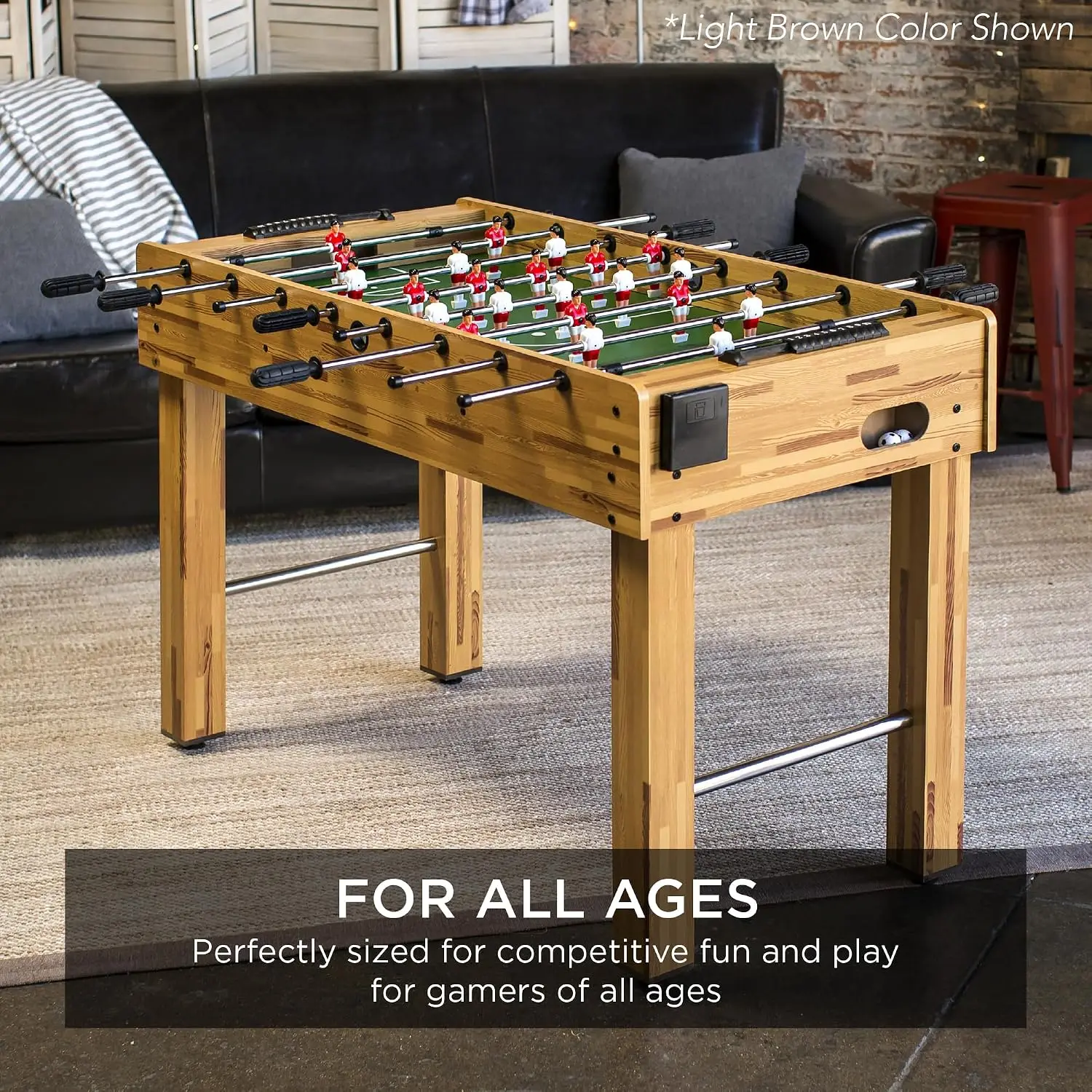 Foosball Table For Kids Adults, Competition Size Soccer Game Table With Cup Holders, Tabletop Arcade Game Room Football Set With Ergonomic Handles, Wood Surface Soccer Table,Walnut