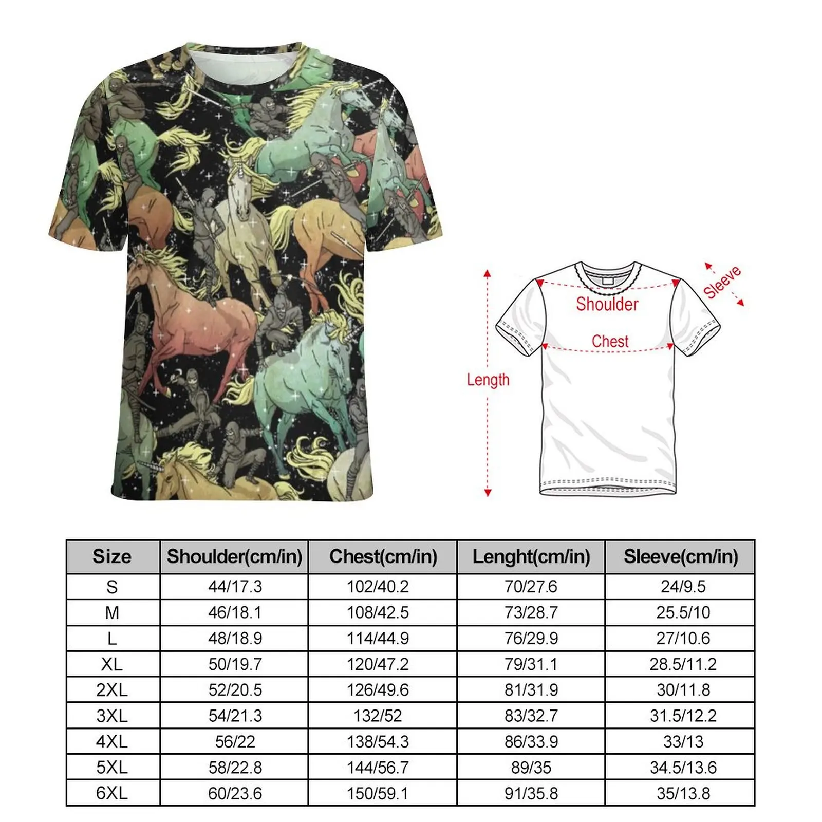 Womens T Shirt Colorful Horse O Neck T Shirts Short Sleeve Ninjas Riding Unicorns Pattern Tshirt Street Wear Top Tees 5XL 6XL