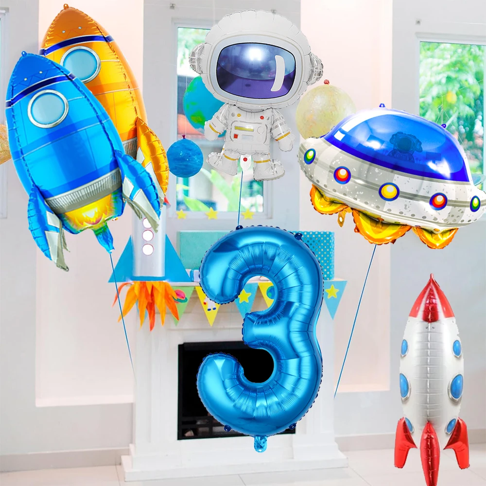 Space Party Astronaut Spaceman Rocket Balloon 32in Blue Number 1-9 Balloon Kid Outer Space Birthday Party Baby Shower Decoration