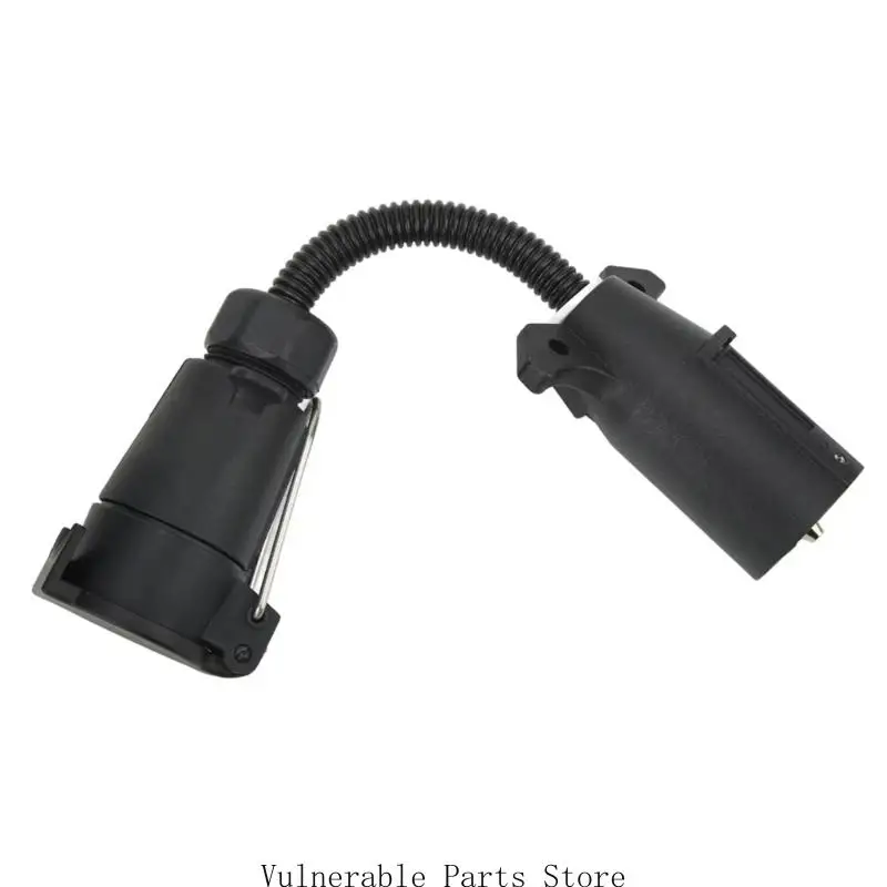 Coiled 7-Way Trailer Wiring Adapter Round Pin to 7-Way Trailer Socket for Truck Trailer Towing Use, Wiring Change, and Socket
