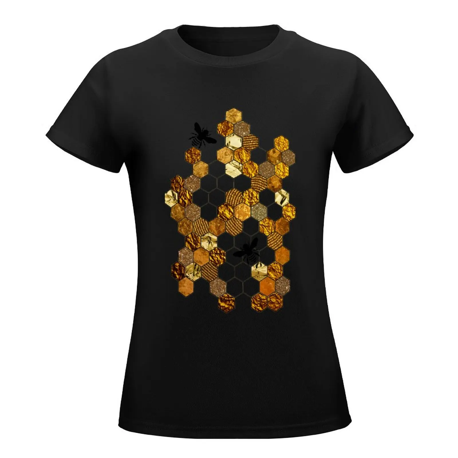 Golden Honeycomb T-Shirt oversized Female clothing hippie clothes t-shirts for Women graphic tees