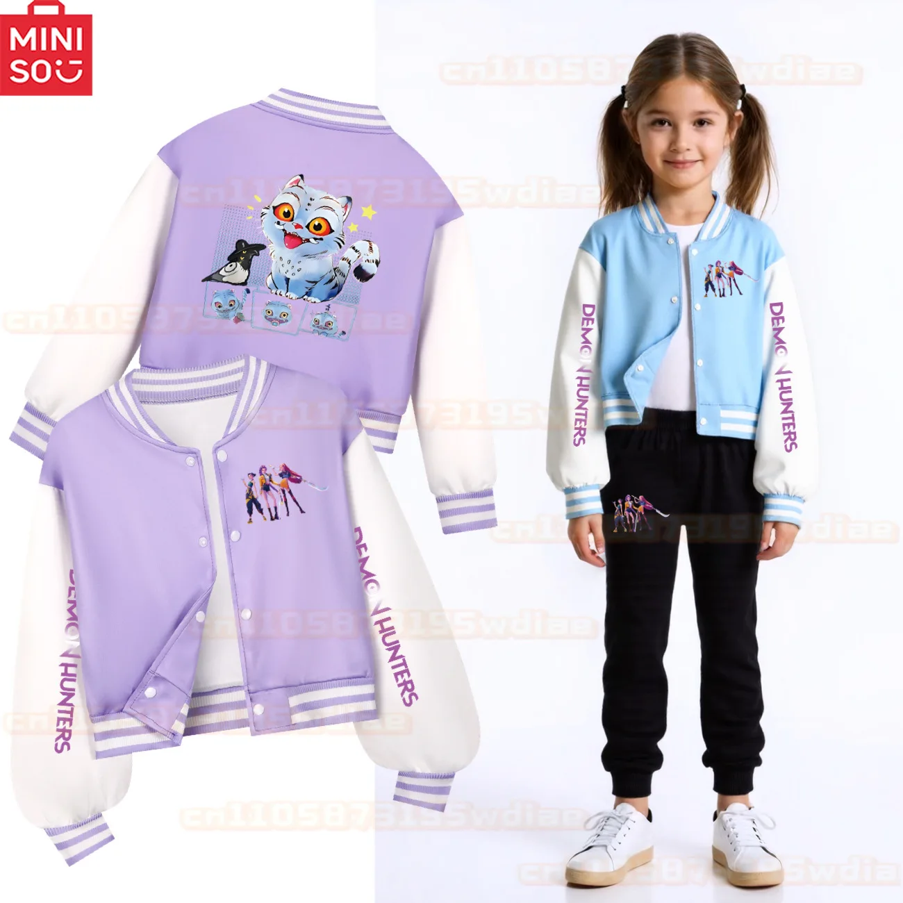 

Детская бейсбольная форма с принтом KPop Demon Hunters Huntrix, толстовка + брюки, весенне-осенняя одежда, спортивный костюм для мальчиков и девочек