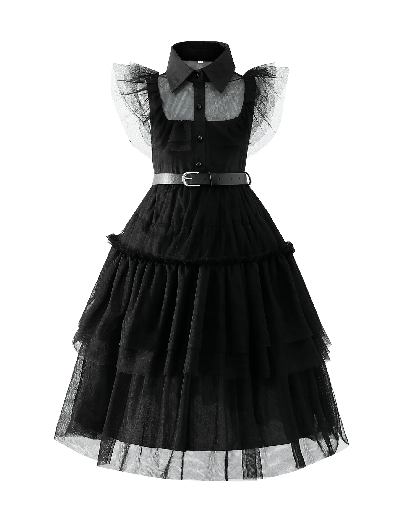 Wednesday Addams Costume Girls For Kids Addam Vestidos Mesh Gothic Black Color Party Dresses Carnival Cosplay Halloween Costume