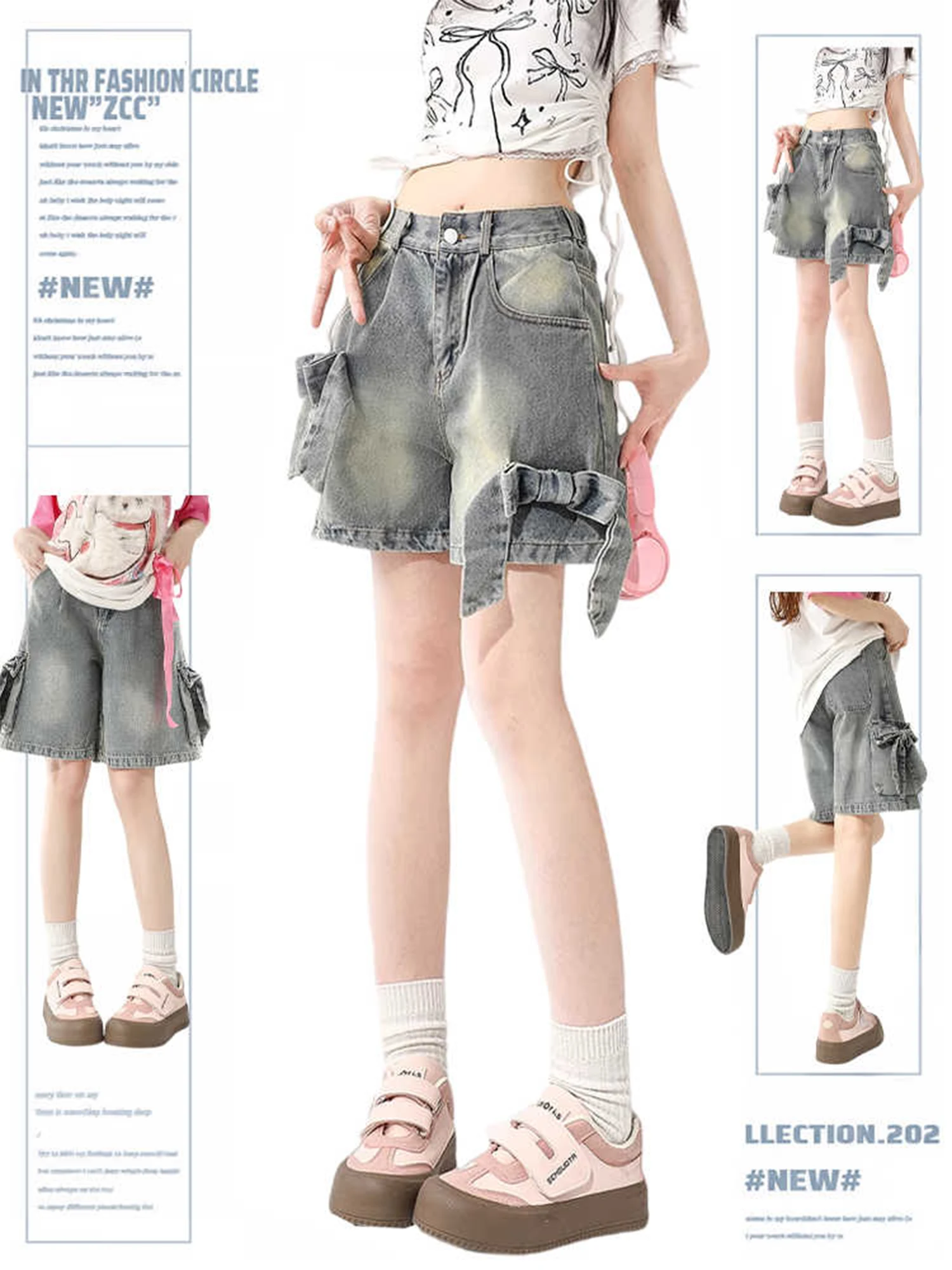 

Женские джинсовые шорты с бантом Y2k, винтажные джинсовые шорты в стиле Харадзюку, эстетические шорты до колена 90-х годов, одежда в стиле эмо 2000-х, лето 2025