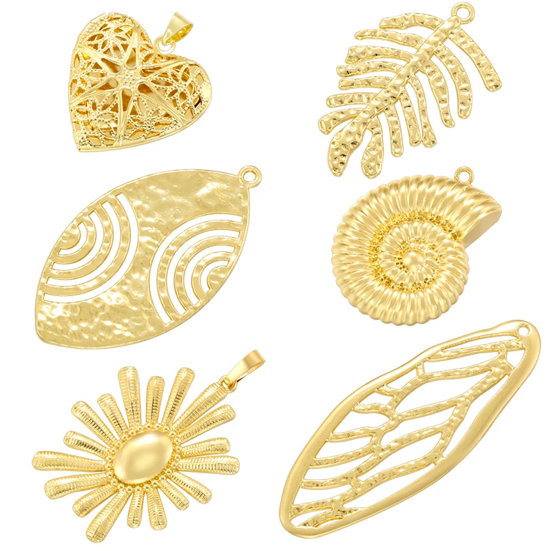 Fallen Leaves/Flowers Charms Gold-Plated Brass Vintage Jewelry Making Supplies Fashion Hip-Hop DIY Accessories Pendants:VD1585