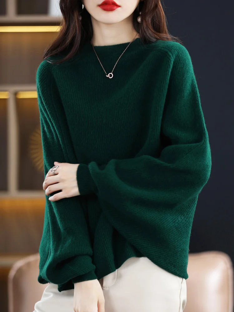 2024 New Spring Autumn 100% Merino Wool Women Pullover Soft Solid Color Cashmere Knitwear Shawl  Korean Popular Female Sweater