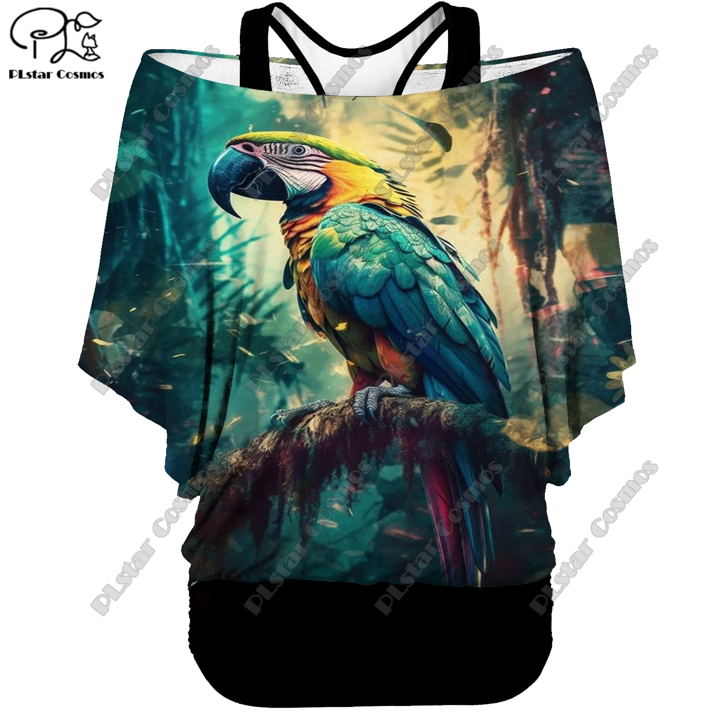 3D Printed Dragonfly Eagle Parrot Bird Pattern Fake Two-Piece Top Women's Casual T-Shirt Harajuku Streetwear Collection