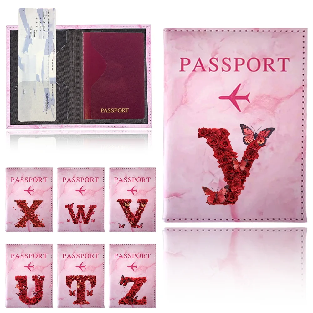 Passport Cover Case Fashion Business Wallet Red Rose Series Unisex Certificate Storage Bag Credit Card Passport Storage Holder